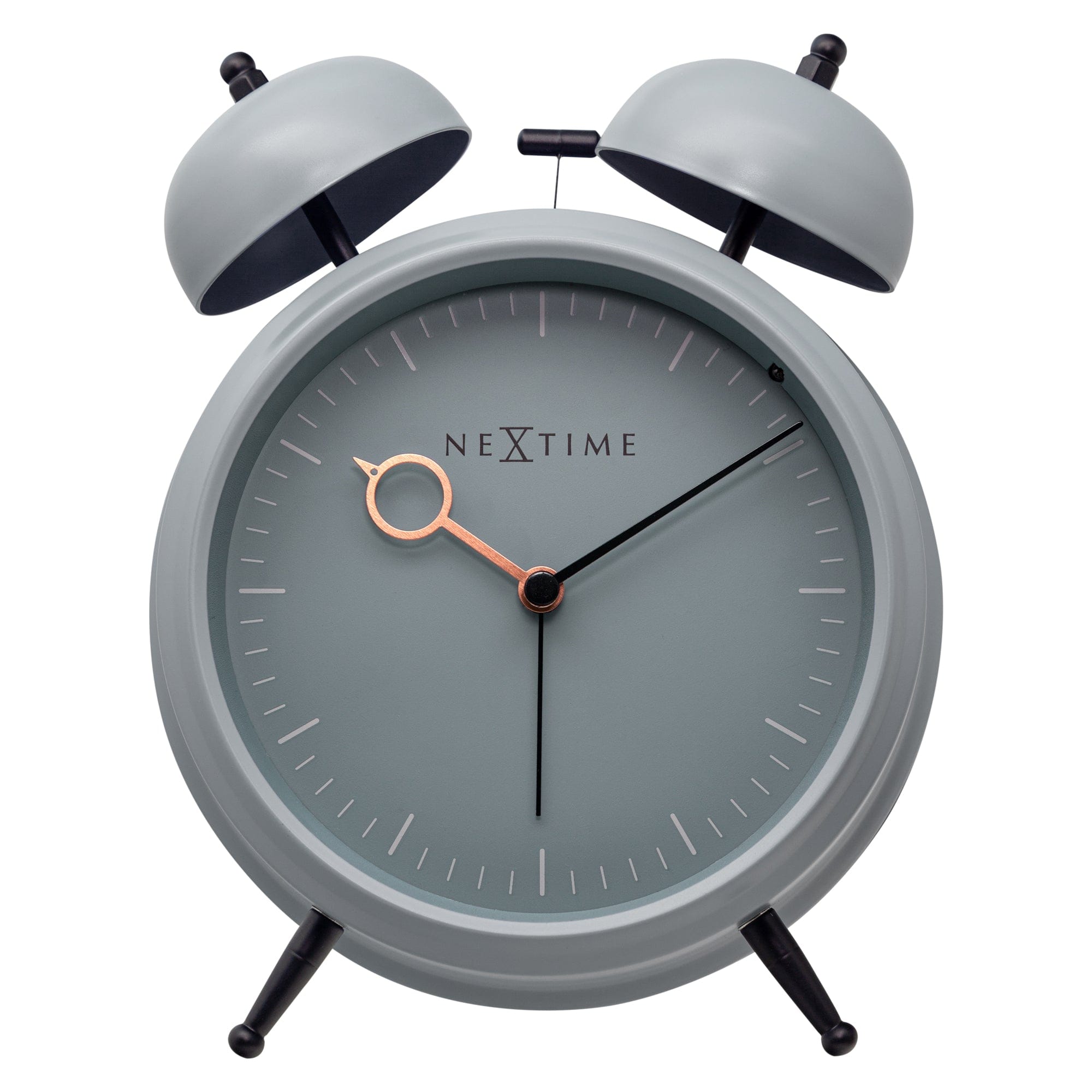 NeXtime Clocks golden metal alarm clock with light function, silent operation, 15x18x7cm, modern design.